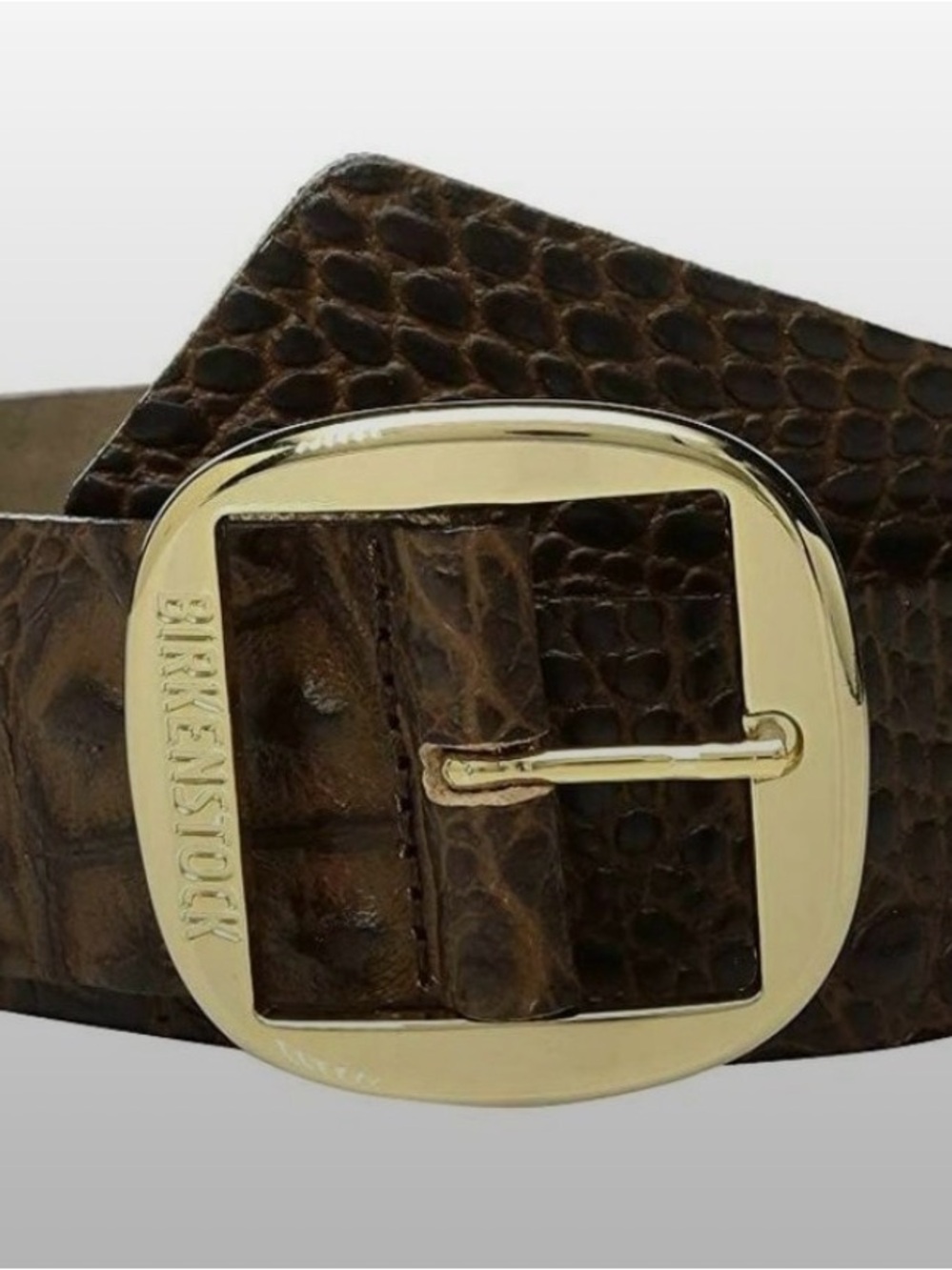 NWT Birkenstock Brown Knoxville Gator Leather women’s Belt Gold Buckle